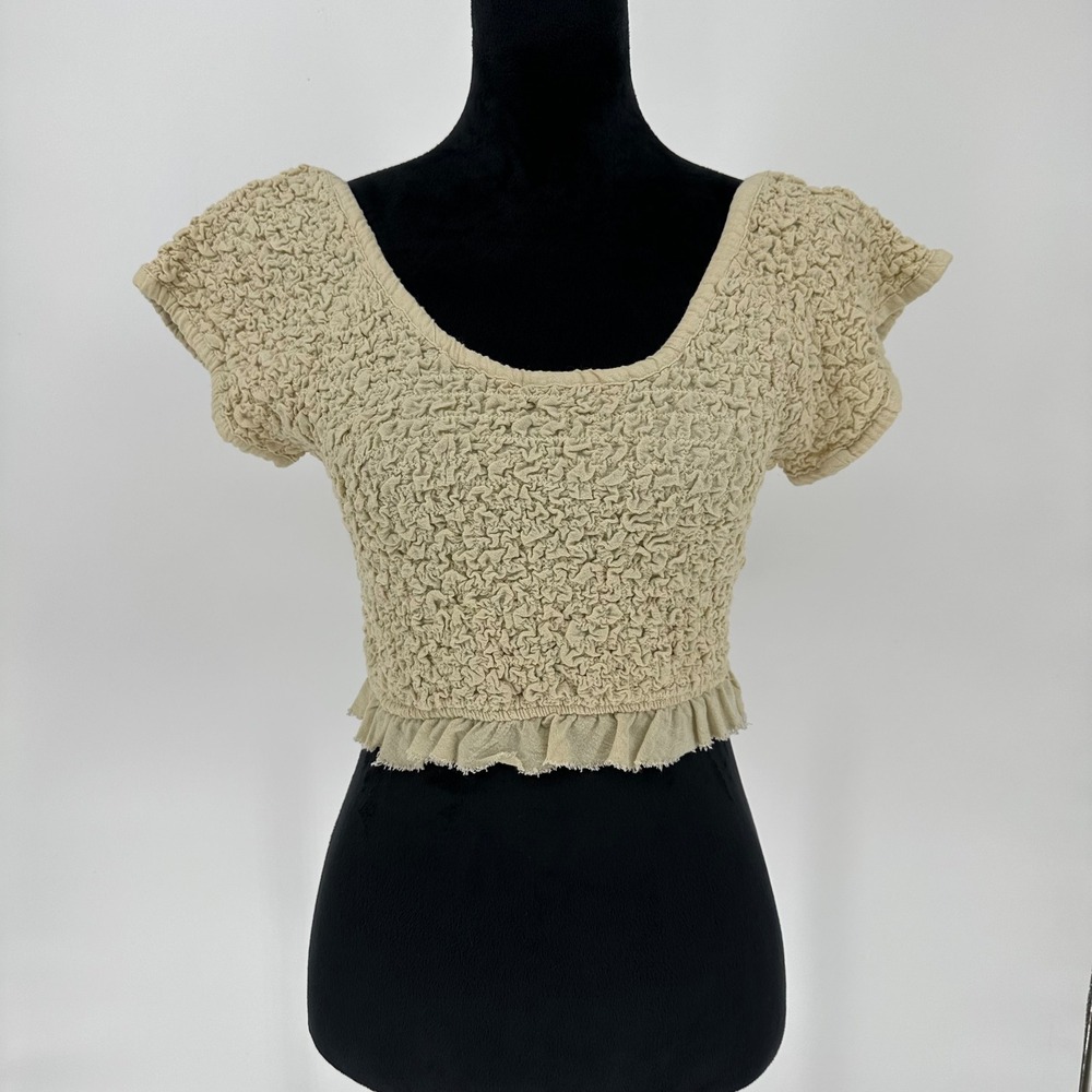 Free People Hermosa Crop‎ Top Smocked Ruffle 100% Cotton Women's L